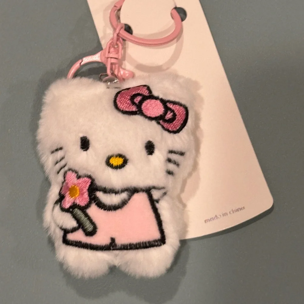 Bag Charm Fashion Jewelry Pink and White Hello Kitty Plush Keychain